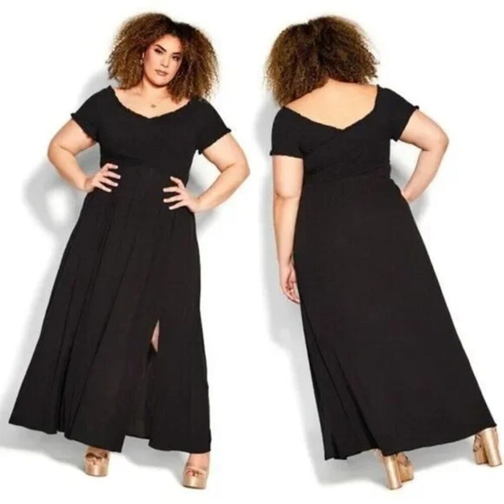 NWT City Chic Lightweight Gauzy Black Maxi Dress Smocked Bodice Women 18